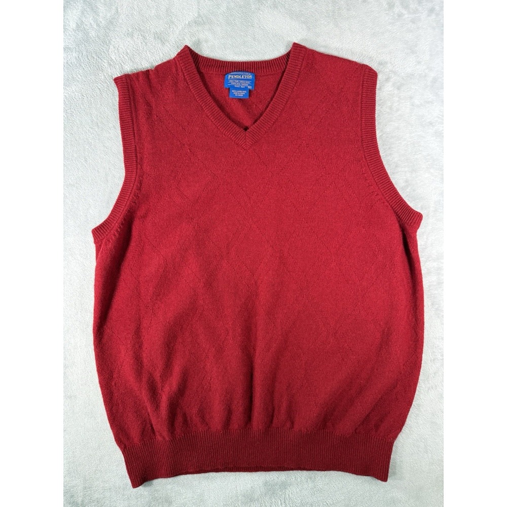 Pendleton Sweater Vest Mens XL Red Lambs Wool V Neck Pullover
